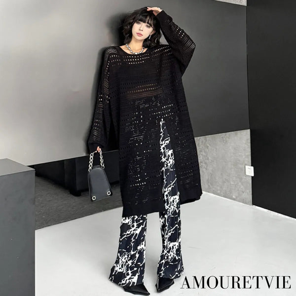 アシンメトリーオープンニットロングシャツ /レディース モレビー|モード系ファッションブランド