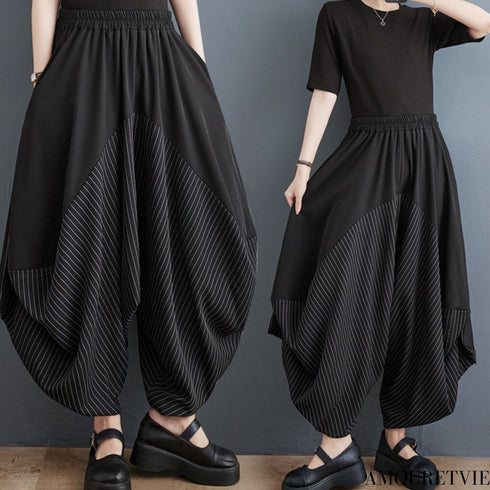 中性的 ゆったり袴パンツ クロップドパンツ ストライプ /ユニセックス ・メンズ モレビー|モード系ファッションブランド