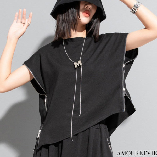 ノースリーブTシャツ ショート丈 クロップドシャツ ドロップショルダー /レディース モレビー|モード系ファッションブランド