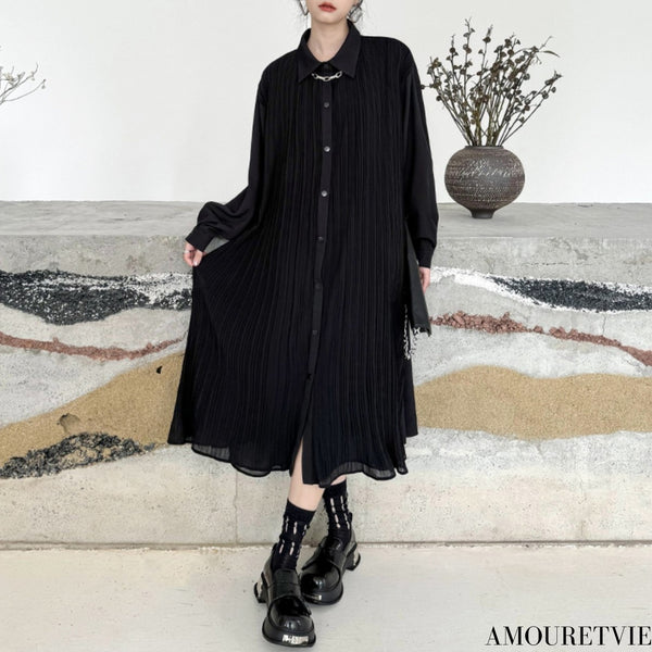 シースルーストライプ風プリーツロングワンピース おしゃれ かわいい モダン /レディース モレビー|モード系ファッションブランド