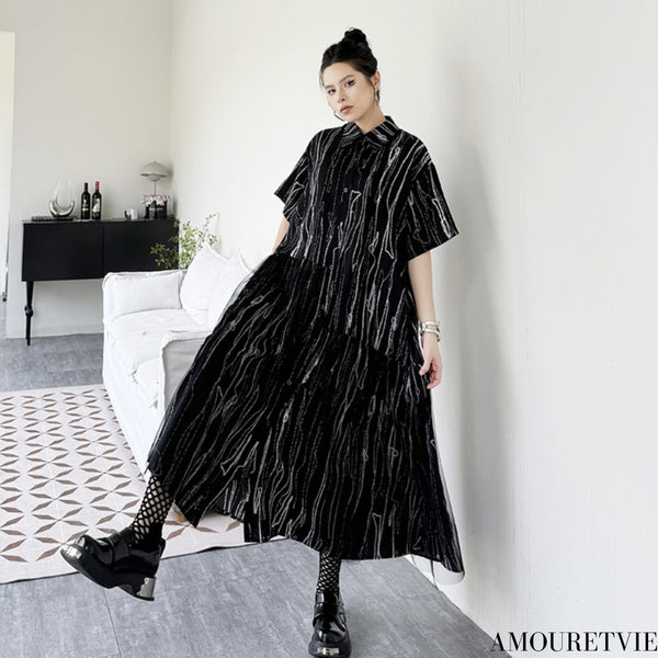 メッシュ仕様絞り染め半袖ロングワンピース モダン おしゃれ 大人 /レディース モレビー|モード系ファッションブランド