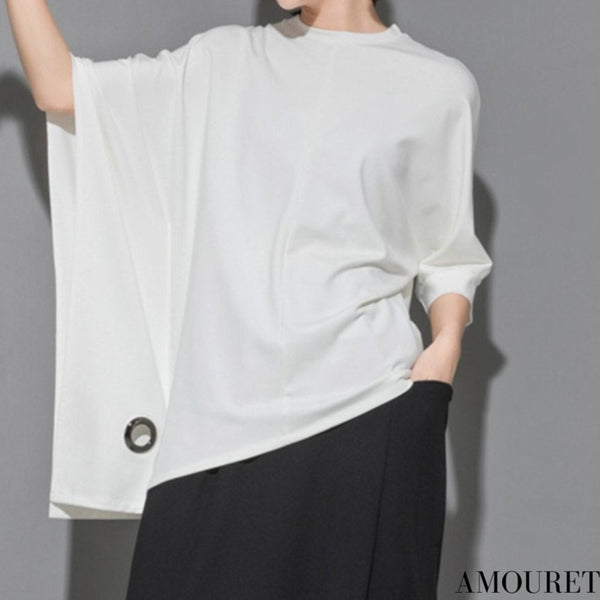 アシンメトリー七分袖Tシャツ オーバーサイズ オーバーシルエット /ユニセックス モレビー|モード系ファッションブランド