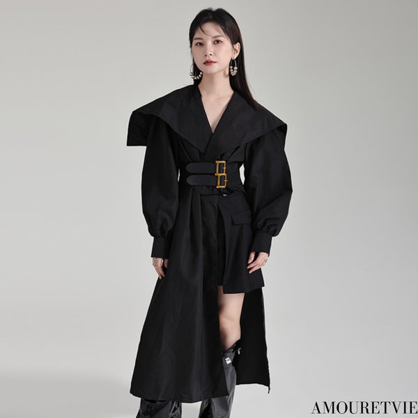 モダンアシンメトリーロングシャツ ブラック ホワイト /レディース モレビー|モード系ファッションブランド