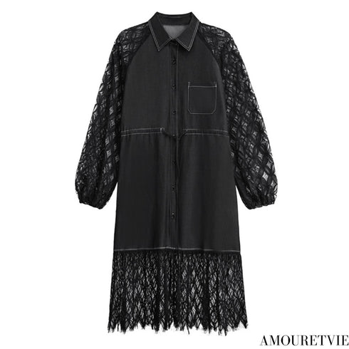 デニム&レース仕様ロングワンピース /レディース モレビー|モード系ファッションブランド