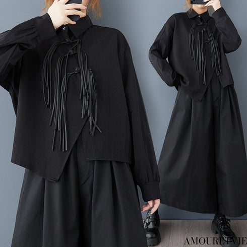 香港風アシンメトリーブラックシャツ /レディース モレビー|モード系ファッションブランド