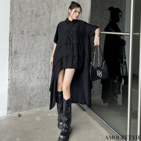 レイヤード風モダン半袖ロングワンピース /レディース モレビー|モード系ファッションブランド