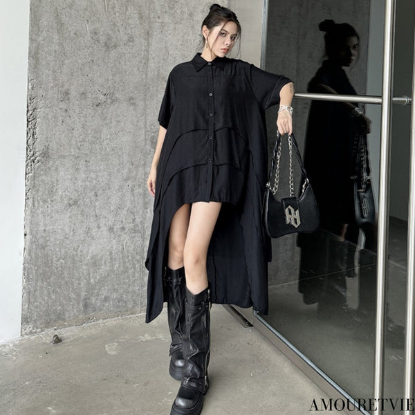 レイヤード風モダン半袖ロングワンピース /レディース モレビー|モード系ファッションブランド