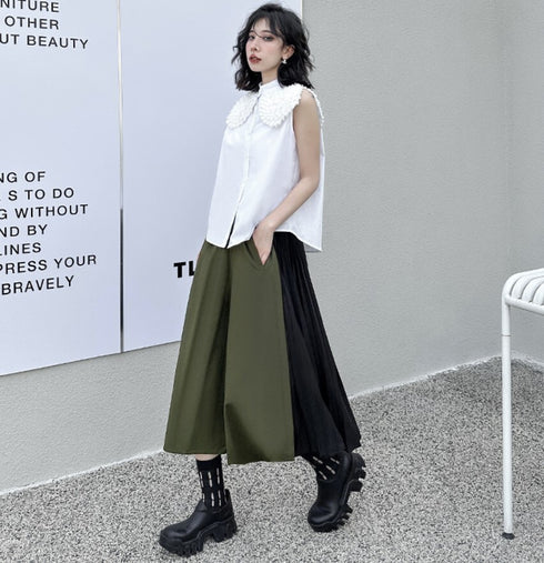 プリーツハーフパンツ アシンメトリークロップドパンツ バイカラー /レディース モレビー|モード系ファッションブランド