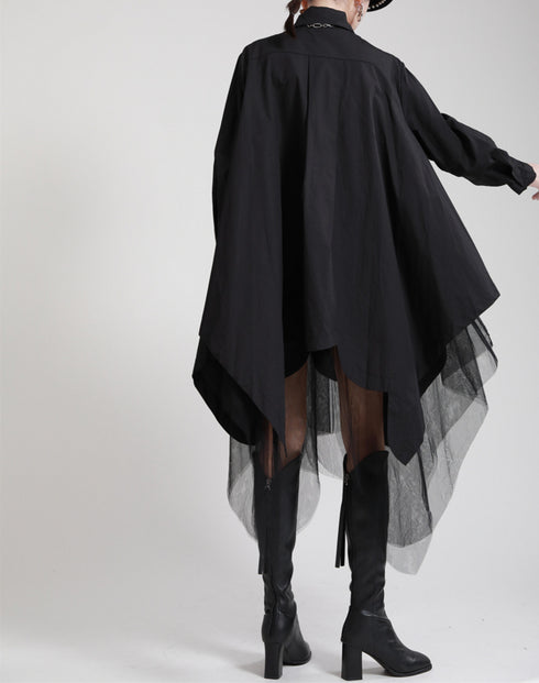 メッシュ仕様ミディ丈ワンピース ブラック ホワイト /レディース モレビー|モード系ファッションブランド