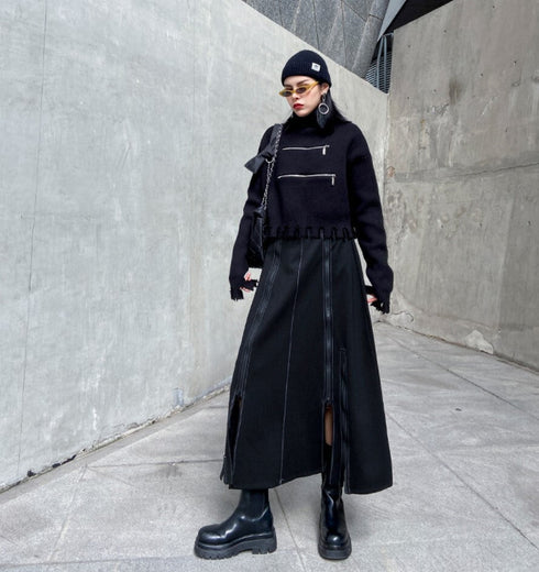 Aラインモダンロングスカート ブラック /レディース モレビー|モード系ファッションブランド