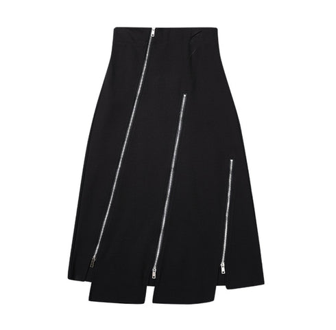 アシンメトリーファスナースタイルロングスカート ブラック 黒 /レディース モレビー|モード系ファッションブランド