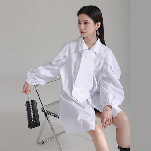 ネクタイ付きロングシャツブラウス /レディース モレビー|モード系ファッションブランド