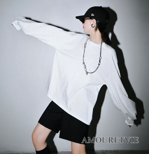 ロングTシャツ 長袖シャツ おしゃれ襟 セット モダン 白 ホワイト 黒 ブラック スタイリッシュ /レディース モレビー|モード系ファッションブランド