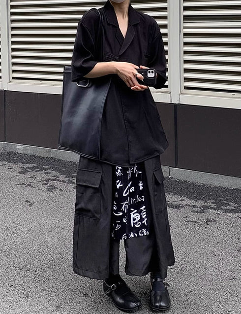 羽織風半袖和風シャツ 半袖 ブラック /ユニセックス ・メンズ モレビー|モード系ファッションブランド