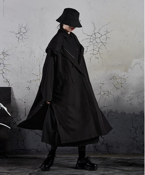 モダンブラックロングコート フード付き /ユニセックス ・メンズ モレビー|モード系ファッションブランド