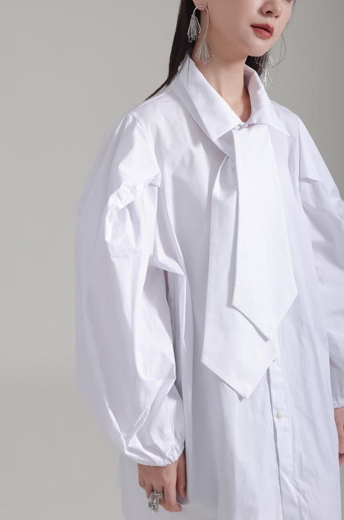 ネクタイ付きロングシャツブラウス /レディース モレビー|モード系ファッションブランド