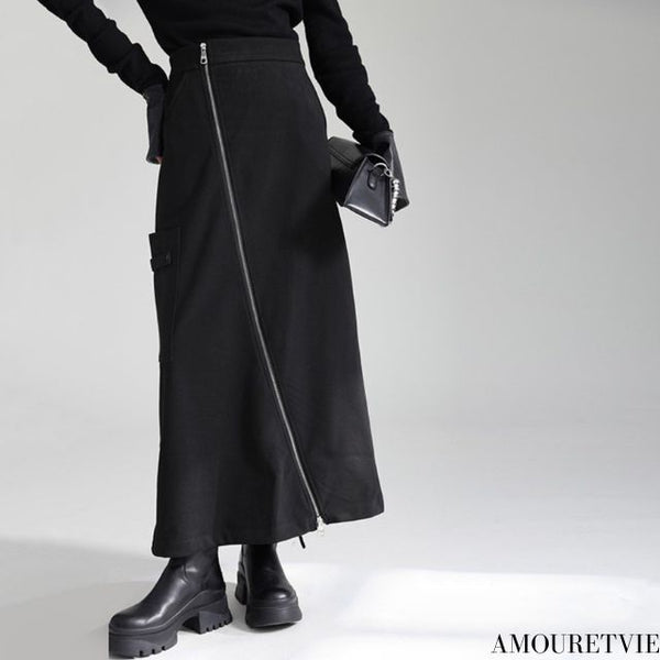 アシンメトリージッパーロングスカート /レディース モレビー|モード系ファッションブランド