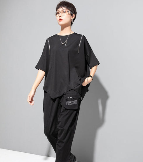 アシンメトリー半袖Tシャツ/カットソー ブラック ホワイト /レディース モレビー|モード系ファッションブランド