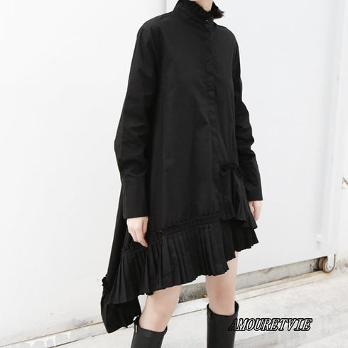 ミディ丈プリーツ仕様アシンメトリーワンピース フリル /レディース モレビー|モード系ファッションブランド