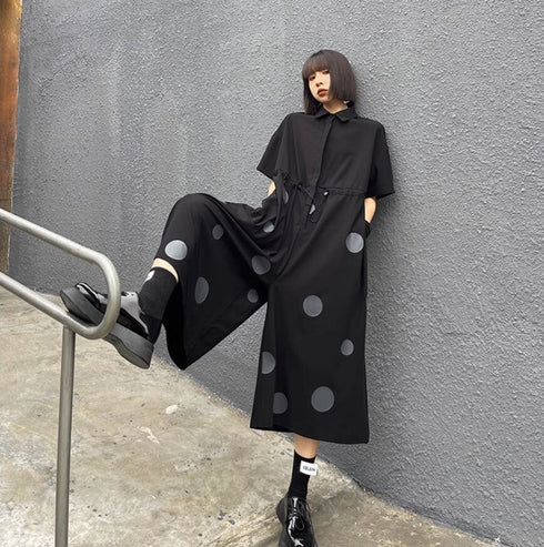 水玉サロペット オールインワン ビッグサイズロングワンピース ゆったり /レディース モレビー|モード系ファッションブランド