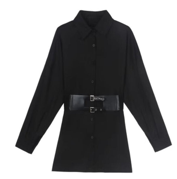 中性的 長袖シャツ ロングスカート ベルト付き ブラック ゴシック /ユニセックス ・メンズ モレビー|モード系ファッションブランド