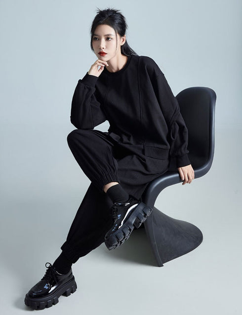 アシンメトリーブラックパーカー/スウェット スリット /レディース モレビー|モード系ファッションブランド