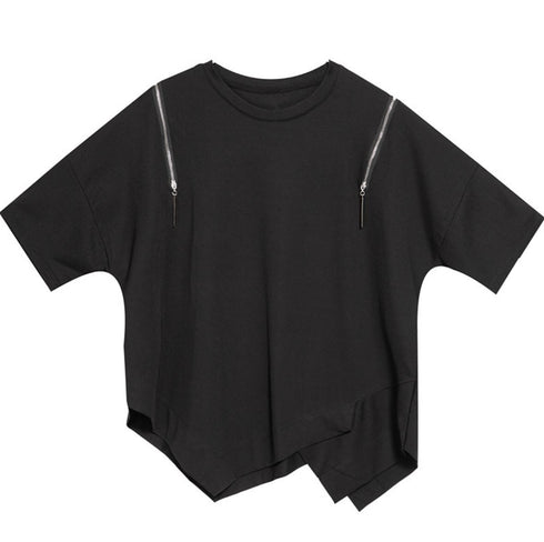 アシンメトリー半袖Tシャツ/カットソー ブラック ホワイト /レディース モレビー|モード系ファッションブランド