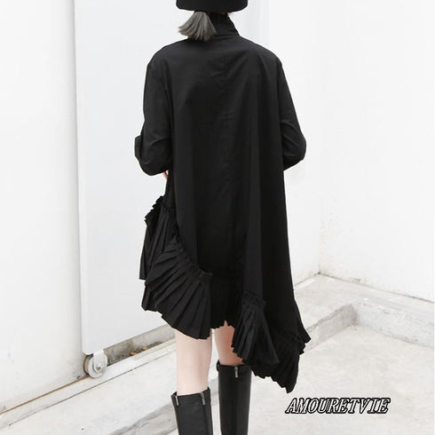 ミディ丈プリーツ仕様アシンメトリーワンピース フリル /レディース モレビー|モード系ファッションブランド