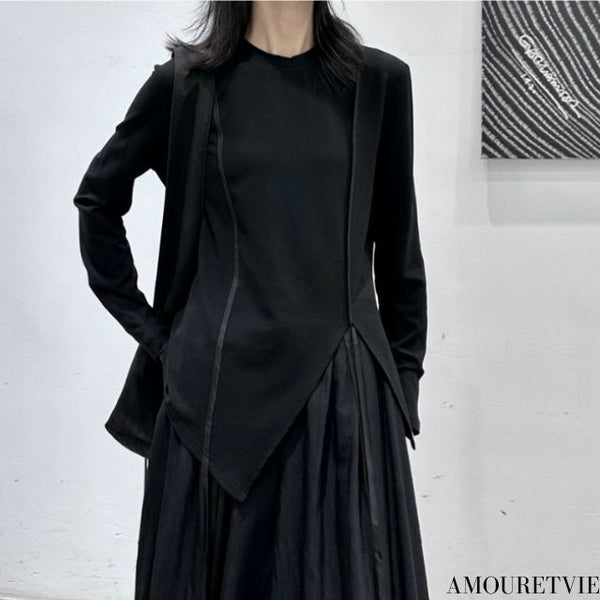 アシンメトリー長袖Tシャツ/カットソー ブラック ホワイト /レディース モレビー|モード系ファッションブランド