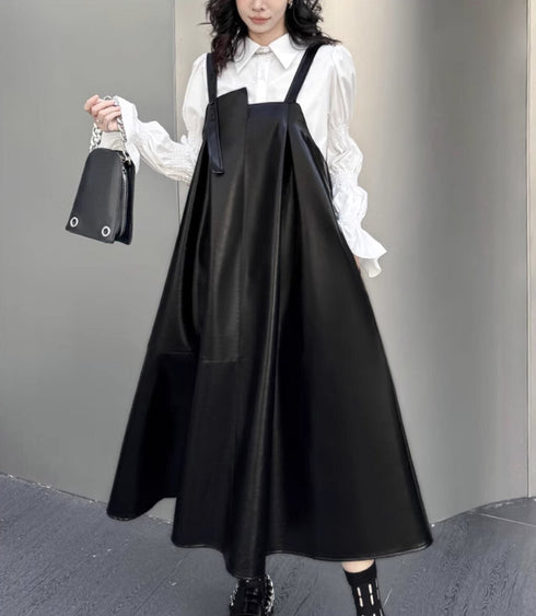 Aラインレザーサロペット ブラック /レディース モレビー|モード系ファッションブランド