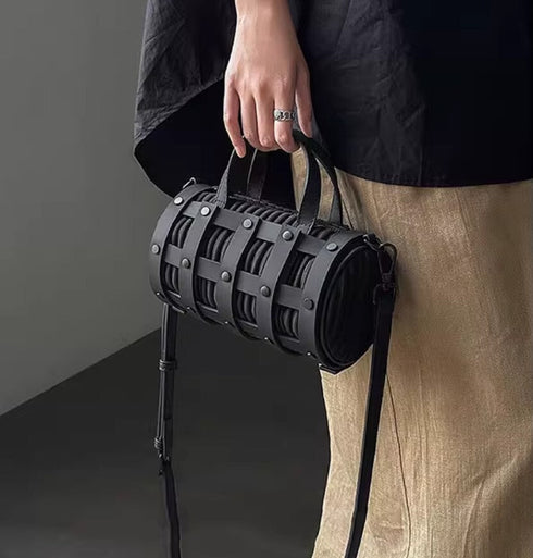 レザーハンドバッグ ショルダーバッグ ブラック 格子 /ユニセックス モレビー|モード系ファッションブランド