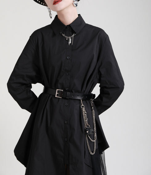 メッシュ仕様ミディ丈ワンピース ブラック ホワイト /レディース モレビー|モード系ファッションブランド