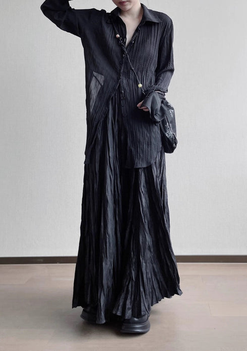 中性的 シワ加工モダンロングシャツ ホワイト ブラック /ユニセックス ・メンズ モレビー|モード系ファッションブランド