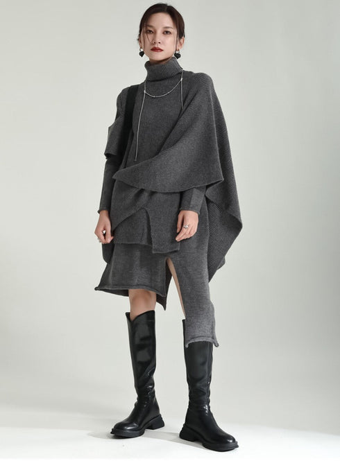 レイヤードアシンメトリーミディ丈ワンピース セーター ツーピース セット /レディース モレビー|モード系ファッションブランド