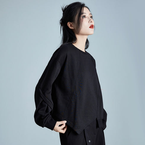 アシンメトリーブラックパーカー/スウェット スリット /レディース モレビー|モード系ファッションブランド