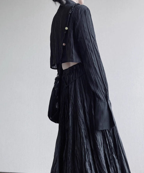 中性的 シワ加工モダンロングシャツ ホワイト ブラック /ユニセックス ・メンズ モレビー|モード系ファッションブランド