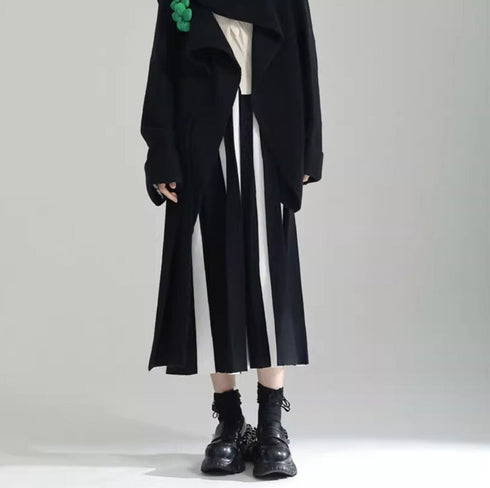 ストライプモノトーンニット白黒ロングスカート /レディース モレビー|モード系ファッションブランド