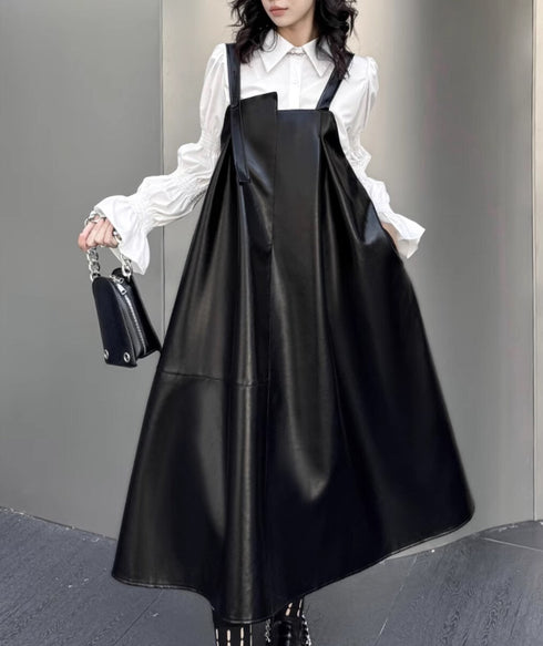 Aラインレザーサロペット ブラック /レディース モレビー|モード系ファッションブランド