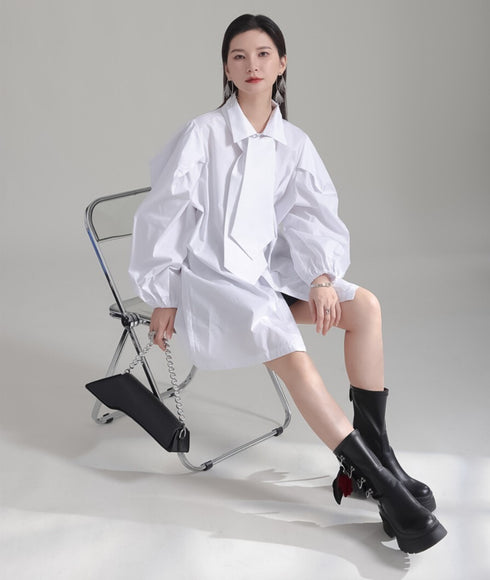 ネクタイ付きロングシャツブラウス /レディース モレビー|モード系ファッションブランド