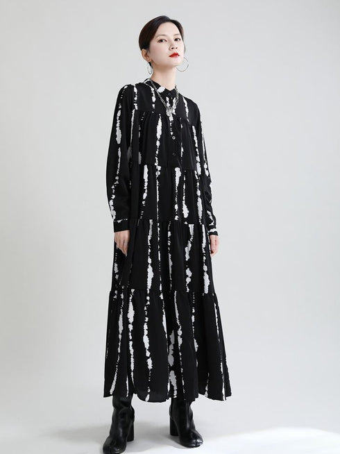 ゆったりストライプ白黒ロングワンピース ビッグシルエット /レディース モレビー|モード系ファッションブランド