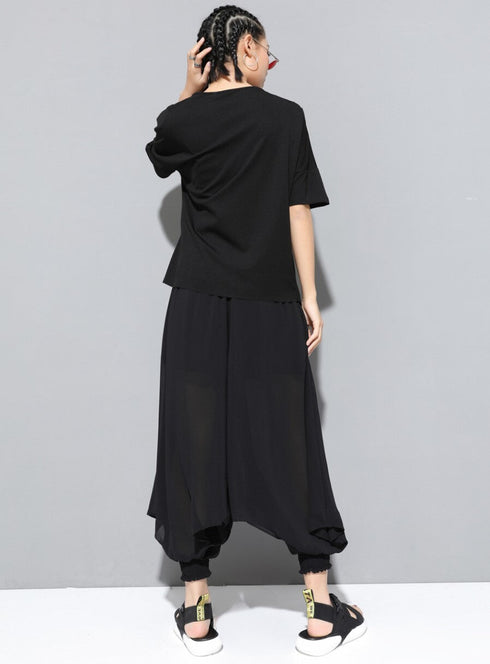 シースルーシフォンパンツ 黒 ブラック /レディース モレビー|モード系ファッションブランド