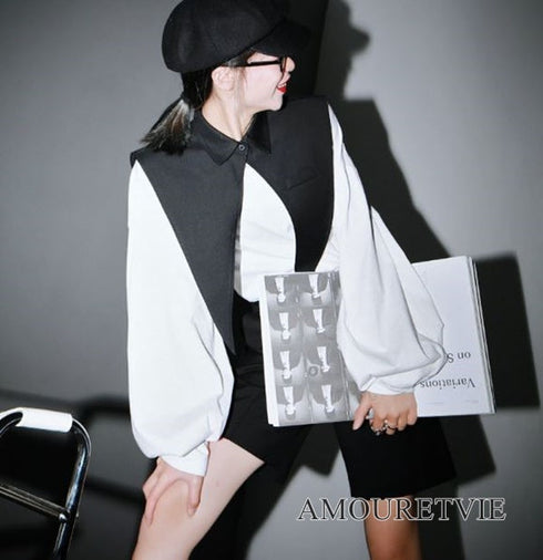 ロングTシャツ 長袖シャツ おしゃれ襟 セット モダン 白 ホワイト 黒 ブラック スタイリッシュ /レディース モレビー|モード系ファッションブランド