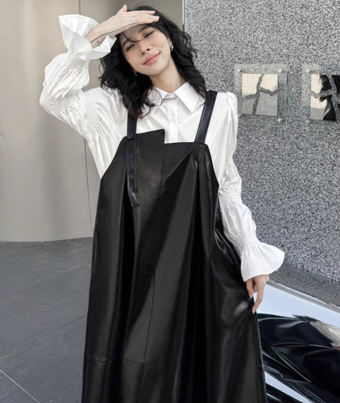 Aラインレザーサロペット ブラック /レディース モレビー|モード系ファッションブランド