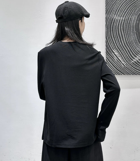 アシンメトリー長袖Tシャツ/カットソー ブラック ホワイト /レディース モレビー|モード系ファッションブランド