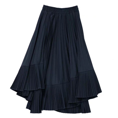 レイヤード風アシンメトリープリーツロングスカート ブラック 黒 /レディース モレビー|モード系ファッションブランド