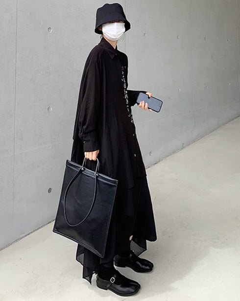 上下セット 長袖シャツ 袴パンツ セットアップ ブラック /ユニセックス ・メンズ モレビー|モード系ファッションブランド