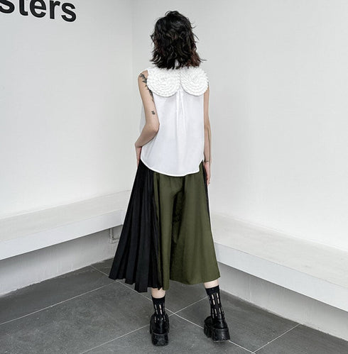 プリーツハーフパンツ アシンメトリークロップドパンツ バイカラー /レディース モレビー|モード系ファッションブランド