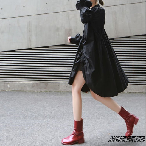 アシンメトリープリーツワンピース ビッグサイズ /レディース モレビー|モード系ファッションブランド