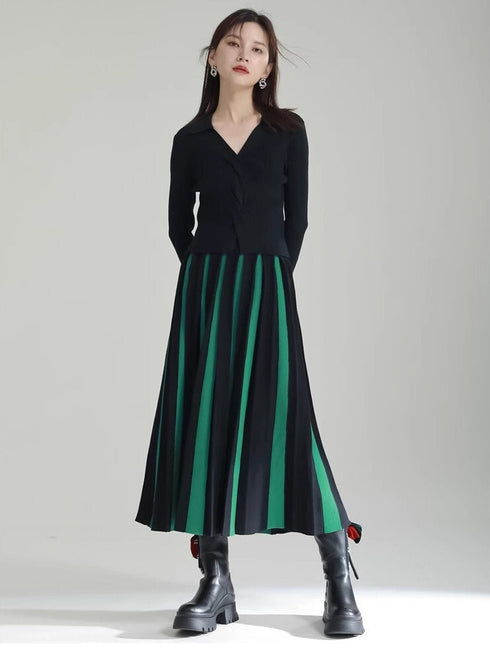 ストライプモノトーンニット白黒ロングスカート /レディース モレビー|モード系ファッションブランド