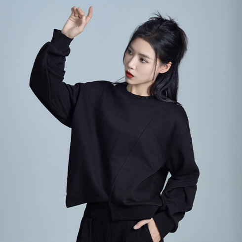 アシンメトリーブラックパーカー/スウェット スリット /レディース モレビー|モード系ファッションブランド